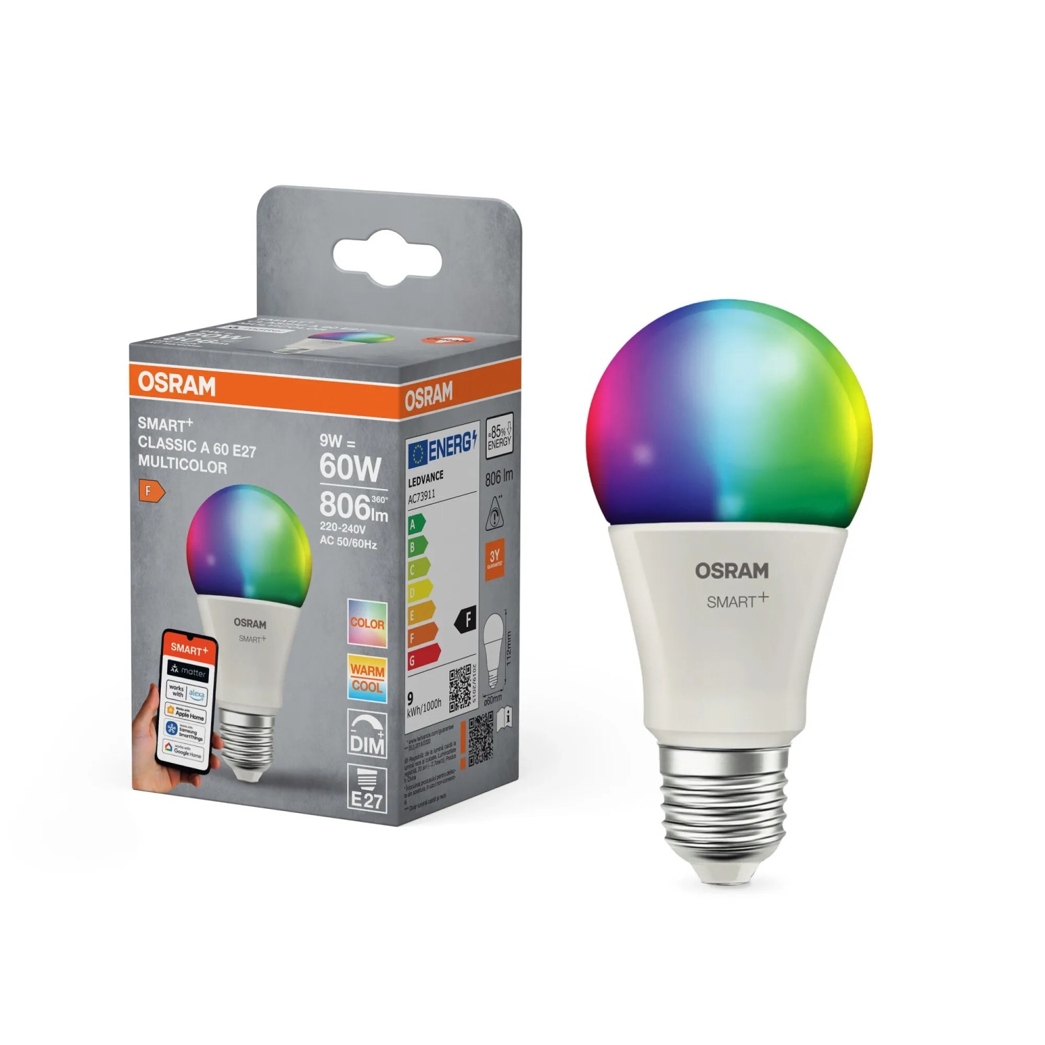 Osram Smart+ Matter okos fényforrás A60 9W RGBW E27
