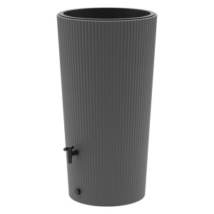 Szürke Wave 2in1 esővízgyűjtő hordó 200 l űrtartalommal, hullámos mintával és csappal.