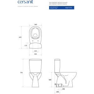 Műszaki rajz egy t.b.t. WC szettről méretekkel.