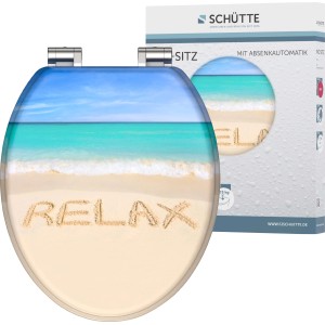 Schütte Relax WC ülőke tengerparti mintával és lassú záródással. Fa mag a stabilitásért.