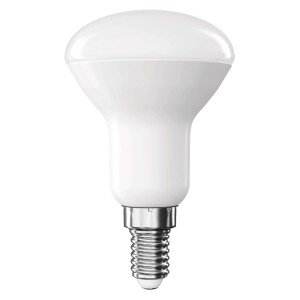 Fehér E14 LED lámpa reflektor dizájnnal.