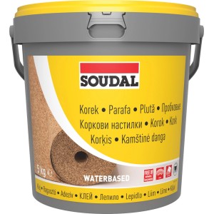 Vödör Soudal parafa ragasztó, vízbázisú, 5 kg. Ideális parafa ragasztásához.