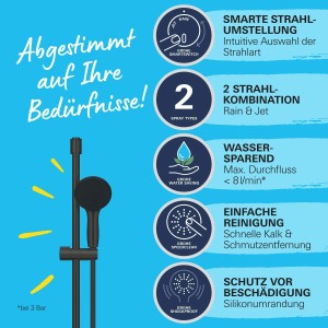 Grohe Vitalio Start 110 zuhanyszett, matt fekete, 2 sugárral és Quickfix rendszerrel.