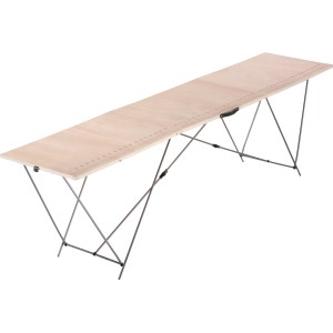LUX fa tapétázó asztal acélvázzal, 300x60 cm, nyomtatott mérőskálával.