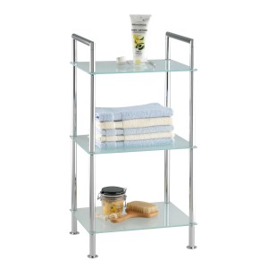 Wenko Style fürdőszobai polc 3 üvegpolccal és króm vázzal fürdőszobai eszközök tárolására.