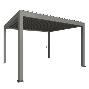 Biohort Pergola, kvarc szürke-metál, teraszfedés lamellákkal és esővíz elvezetéssel.