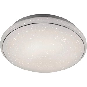 Fehér, kerek Lolasmart-Jupi LED mennyezeti lámpa csillagos égbolthatással, applikációval vezérelhető, Ø 59 cm.
