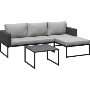 Szürke 3 részes Minburra lounge szett alumínium étkezőasztallal teraszra és kertbe.