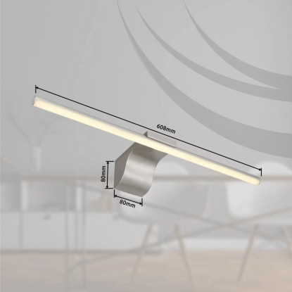 Modern, fém színű Pepe LED fali lámpa, 60,8 cm széles, ideális fürdőszobába és előszobába.