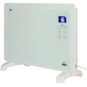 Fehér El Fuego üvegkonvektor 1500 W LCD kijelzővel és érintőpanellel.