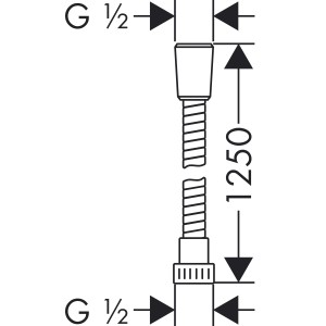 Hansgrohe Metaflex zuhanycső, 125 cm, króm, méretekkel.