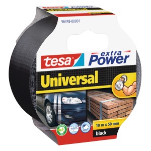 Tesa Extra Power Universal szalag, fekete, 10 m x 50 mm. Sokoldalú szövet ragasztószalag.