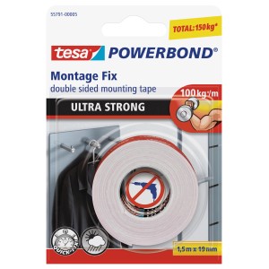 Tesa Powerbond Montage Fix kétoldalas ragasztószalag, 1,5m x 19mm, extra erős.