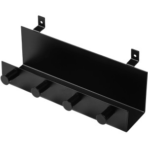 Fekete DenPanels polc 4 akasztóval falra szereléshez, 21,5 cm széles.