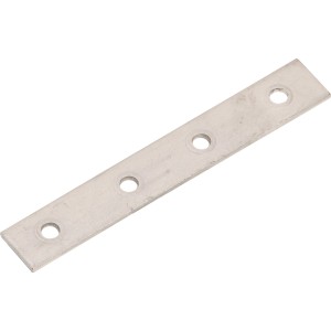 Rozsdamentes acél lapos összekötő, 100x15 mm, négy rögzítő furattal.