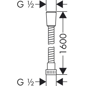 Ábra egy Hansgrohe Metaflex zuhanycsőről, 160 cm, króm, méretekkel.