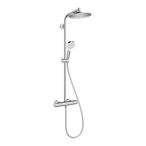 Hansgrohe Crometta zuhanyrendszer fej- és kézizuhannyal, termosztáttal, króm/fehér színben.