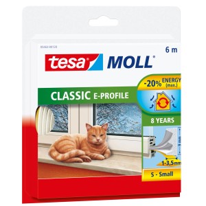 Tesamoll Classic E-profil ablak tömítés csomagolása, fehér gumi tömítés ablakokhoz és ajtókhoz.