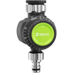 Geka mechanikus öntözőóra forgókapcsolóval és csaptelep adapterrel G3/4 és G1 menethez.
