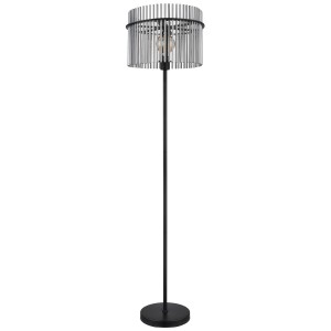 Globo Gorley állólámpa, fekete/füstszínű, Ø 38 cm. Design állólámpa fémvázzal és lámpabúrával.