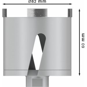 Bosch gyémánt fúrókorona 82x60 mm száraz fúráshoz betonba. Ezüst fúrófej lézerhegesztett szegmensekkel.