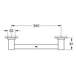 Műszaki rajz: Grohe Essentials Cube fürdőkád kapaszkodó, 34 cm, króm, rejtett rögzítés.