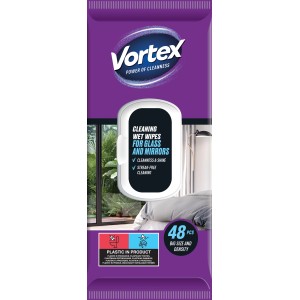 Vortex nedves törlőkendő üveghez és tükörhöz, 48 db, csíkmentes tisztításhoz.