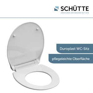 Fehér Schütte Slim WC-ülőke duroplasztból, SoftClose funkcióval és gyorsrögzítéssel.