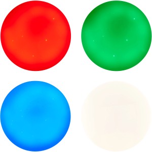 Okos LED mennyezeti lámpa Heddy, Ø 38 cm, színváltással piros, zöld, kék és fehér színben.