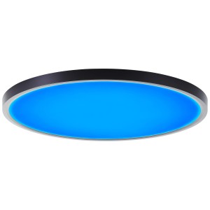 Lotti LED mennyezeti lámpa RGB+CCT, Ø 50cm, fekete/fehér, kék fénnyel.