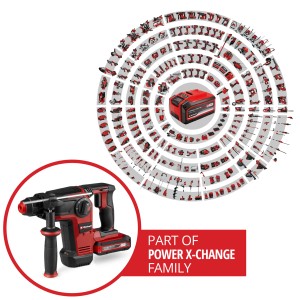Einhell TP-HD 18/28 akkus fúrókalapács szett akkumulátorral, töltővel és tartozékokkal. A Power X-Change család tagja.