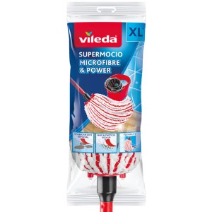 Vileda SuperMocio Microfibre & Power felmosó nyéllel, csomagolva. Tisztító eszköz az alapos tisztításhoz.