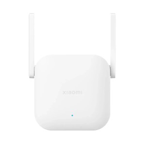 Fehér Xiaomi WiFi jelerősítő okosotthon biztonsághoz, két antennával.