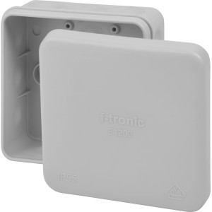 Nyitott, szürke elosztódoboz 80x80x37 mm, IP55, fedéllel. Elektromos szereléshez.