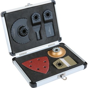 LUX Multitool készlet, 13 részes alumínium tokban, tartozékok multifunkciós szerszámokhoz.
