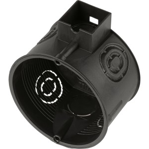 Fekete Iso kapcsolódoboz (Ø 60 mm) részletes képe, 25 darabos csomag süllyesztett szereléshez.