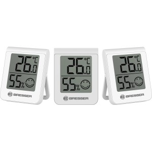 BRESSER Thermo-Hygrométer 3 darabos készlet, fehér időjárás-állomás hőmérséklet és páratartalom kijelzéssel.