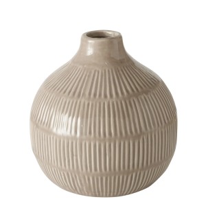 Bézs-fehér Boltze Home Kaylee váza dombornyomott mintával, 12 cm átmérőjű.