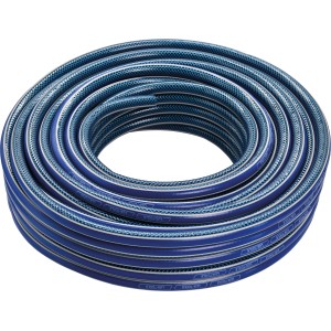 Feltekert kék LUX kerti tömlő 13 mm (1/2) 30 m hosszúsággal.