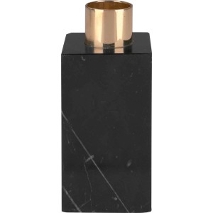 Fekete márvány gyertyatartó arany betéttel, Modern Antique, 10 cm magas.