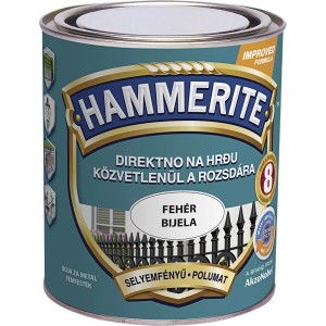 Hammerite fémfesték, fehér, selyemfényű. Rozsdavédelem közvetlenül a rozsdán a hosszantartó védelemért.