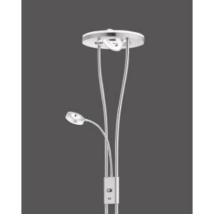 Modern acél LED Helia állólámpa olvasólámpával, magassága 187,5 és 198 cm között állítható.