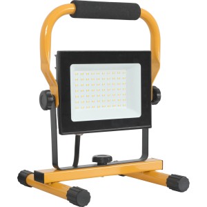 LED munkalámpa 50W, 4200lm, 4000K, IP67. Építési reflektor sárga kerettel és fogantyúval.