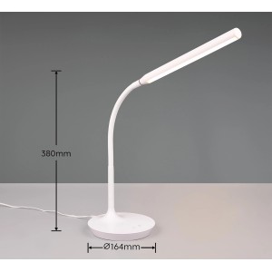 Fehér Reality LED asztali lámpa Toro, 38 cm magas, flexibilis asztali lámpa érintődimmerrel.