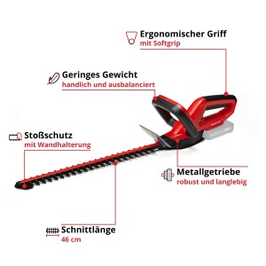 Einhell Power X-Change GC-CH 1846 Li Solo akkus sövényvágó, piros/fekete. Kompakt sövényvágó kerti munkákhoz.