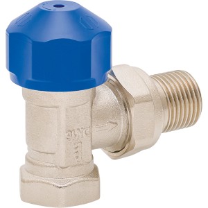 Saroktermosztatikus szelep, 21 mm, króm, kék termosztátfejjel fűtés szereléshez.