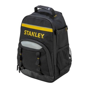 Fekete Stanley STST1-72335 szerszámos hátizsák sárga logóval és fogantyúval.