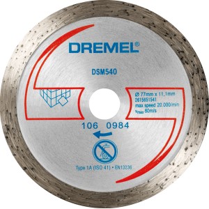 Dremel DSM540 gyémánt vágókorong kemény anyagokhoz, például csempéhez, betonhoz és kerámiához.