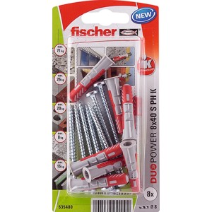 Fischer Duopower 8x40 S PH K NV tiplik és csavarok készlet, alkalmas tömör és üreges építőanyagokhoz.