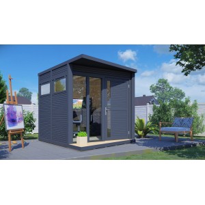 Modern, antracit Bertilo kerti ház Concept Office ablakkal és dupla ajtóval.